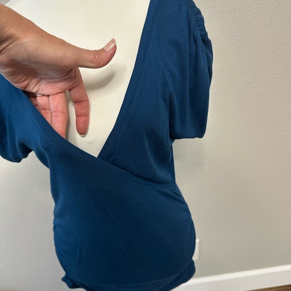 Express Blue Wrap Ruched Blouse - Picture 6 of 12
